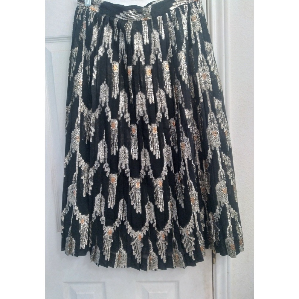 Pleated Midi Skirt Metallic Gold Print Party Cocktail Occasion Size‎ M